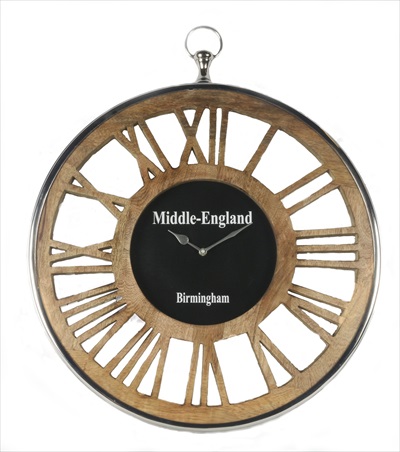 Round Wooden Clock With Roman Numeral - Click Image to Close